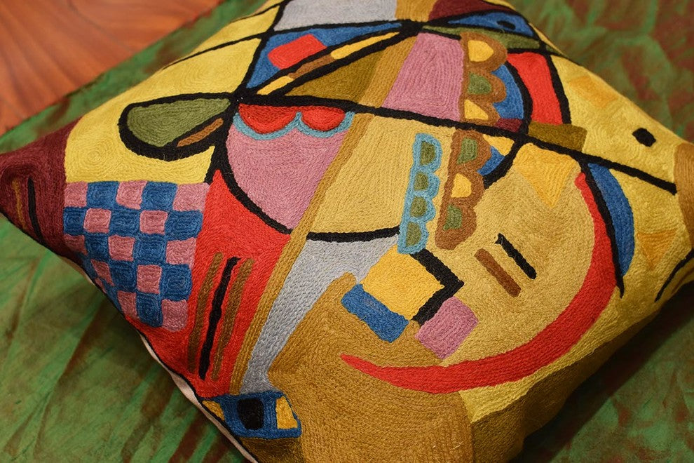 Kandinsky Yellow Gold Pillow Cover Varyagi Hand Embroidered Wool 18x18"