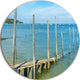 Wooden Piers By Blue Sea, Seascape Photo Disc Metal Wall Art, 36"