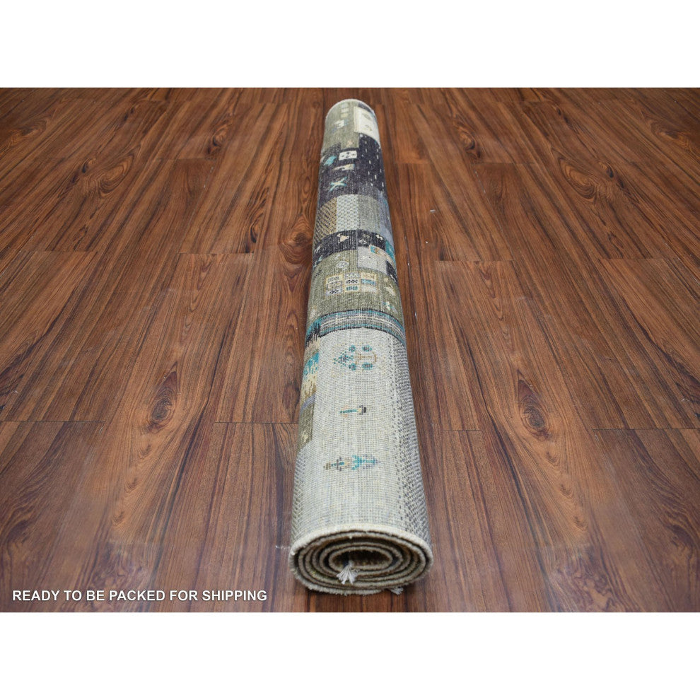 Gray Hand Knotted Afghan Kashkuli Gabbeh Hand Spun Wool Oriental Rug 4'0"x5'10"