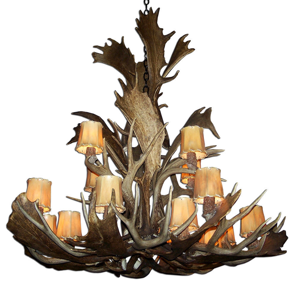 Fallow, Mule Deer Cascade Antler Chandelier Light, Large, Parchment Shades