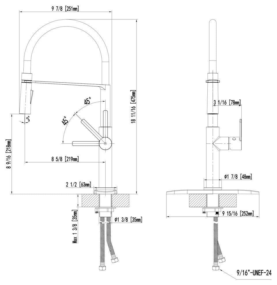 Single Handle Deck Mounted High Arc Pull Out  Kitchen Faucet