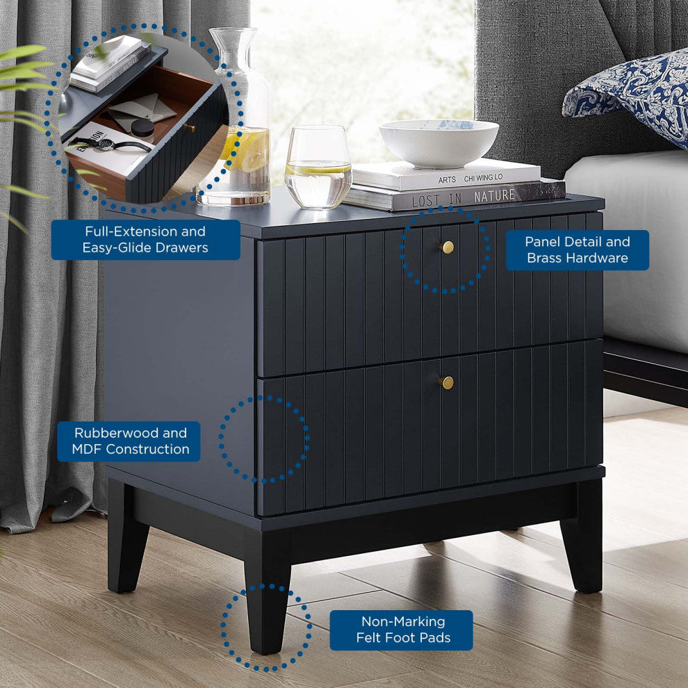 Nightstand Side End Table, Blue, Wood, Modern, Mid Century Living Guest Suite