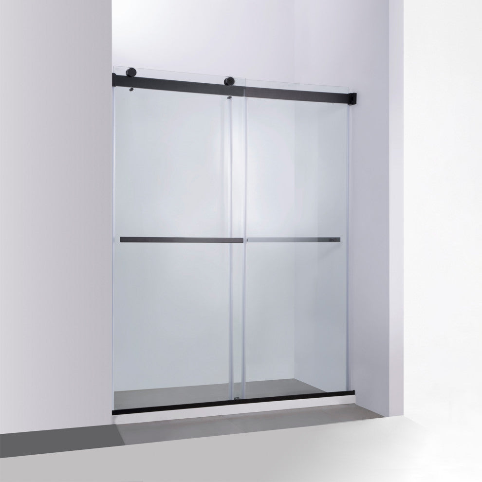 Spezia Double Sliding Frameless Shower Door, Matt Black, 60" W X 76" H