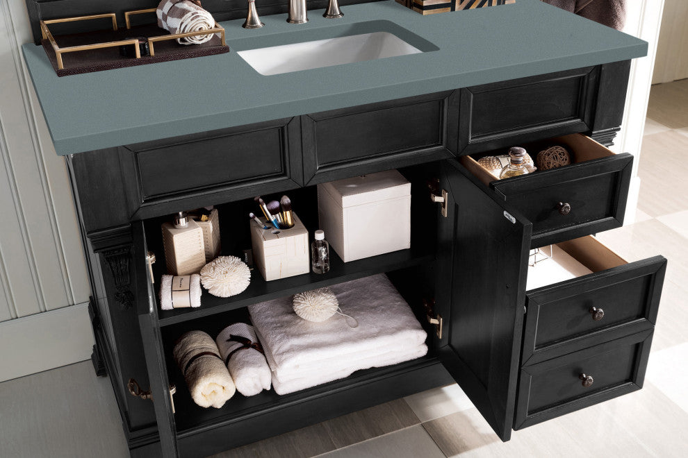 James Martin 147-114-5236-3CBL 48" Antique Black Vanity w/ Cala Blue Quartz Top