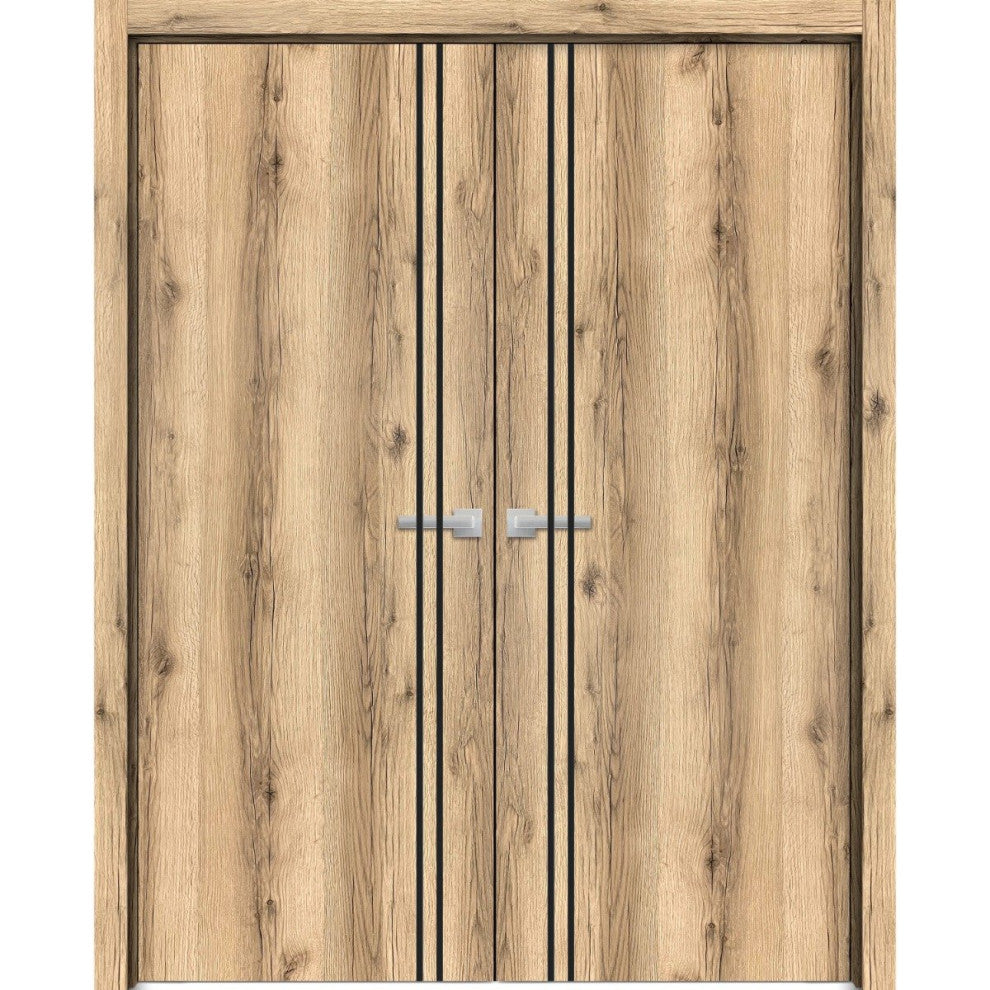 Solid French Double Doors 72 x 80 | Planum 0016 Oak with