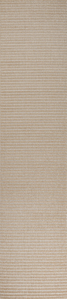 Aarhus High-Low Scandi Striped Beige/Cream 2 ft x 8 ft Indoor/Outdoor Runner Rug