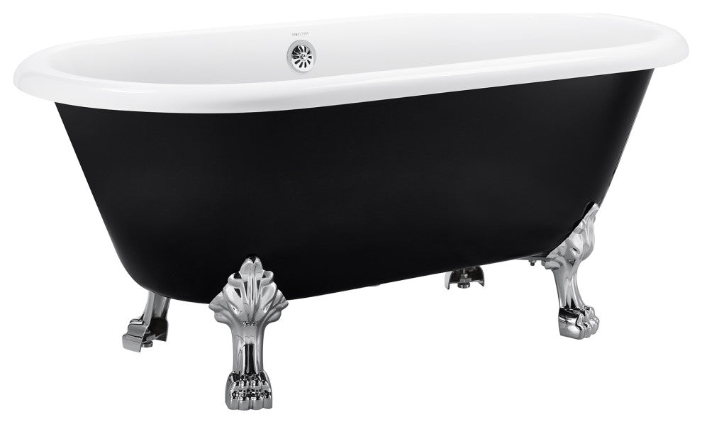 59" Acrylic Roll-Top Clawfoot Non-Whirlpool Bathtub, Black