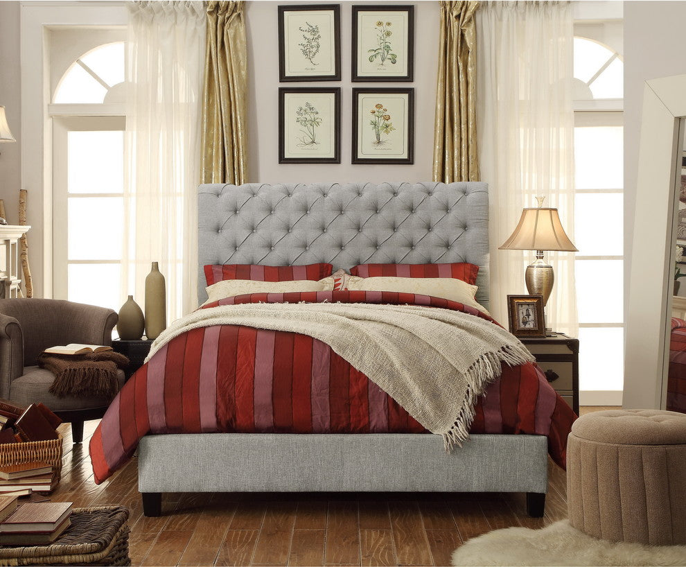 Alexis Chesterfield Tufted Upholstered Platform Bed, Queen, Gray
