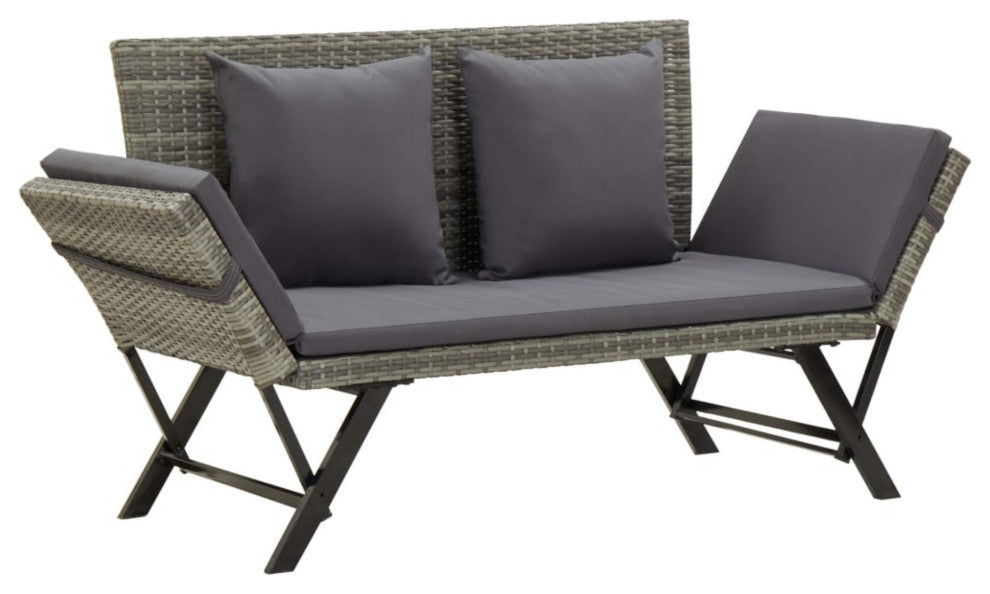 vidaXL Garden Bench With Cushions 69.3" Gray Poly Rattan