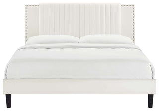 Zahra Channel Tufted Performance Velvet Queen Platform Bed, White