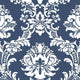 Classic Silks 2, Damask Stripes Silk Emboss Blue, White Wallpaper Sample