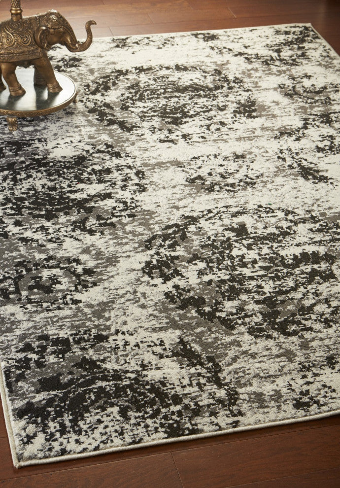 5" x 7" Black and White Abstract Area Rug
