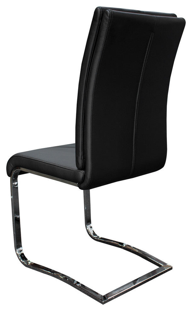 Modern Faux Leather With Chrome Dining Side Chairs, Set of 2, Black