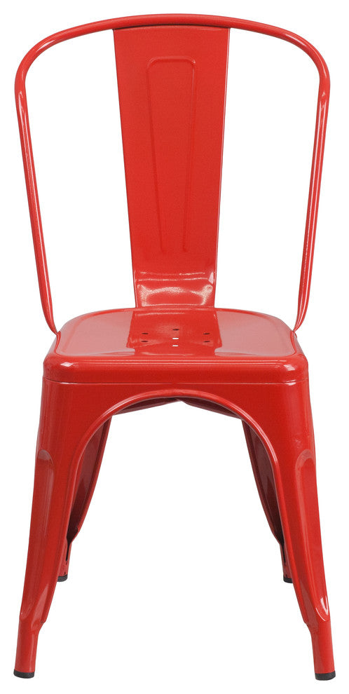 Metal Indoor-Outdoor Stackable Chair, Red, 18"x20"x33"