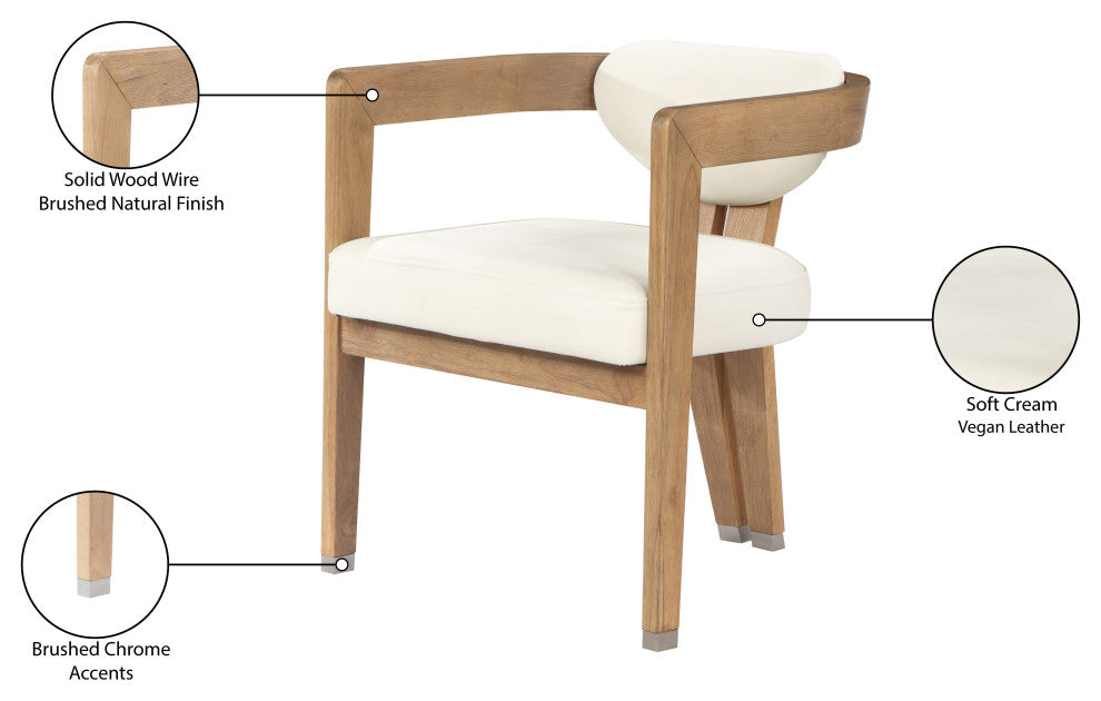 Carlyle Faux Leather Upholstered Dining Chair, Cream, Natural Finish