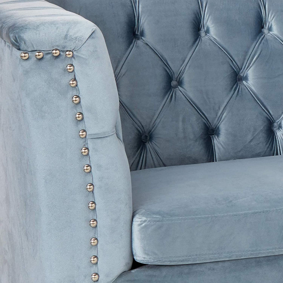 Honor Sofa, Blue-Gray Velvet