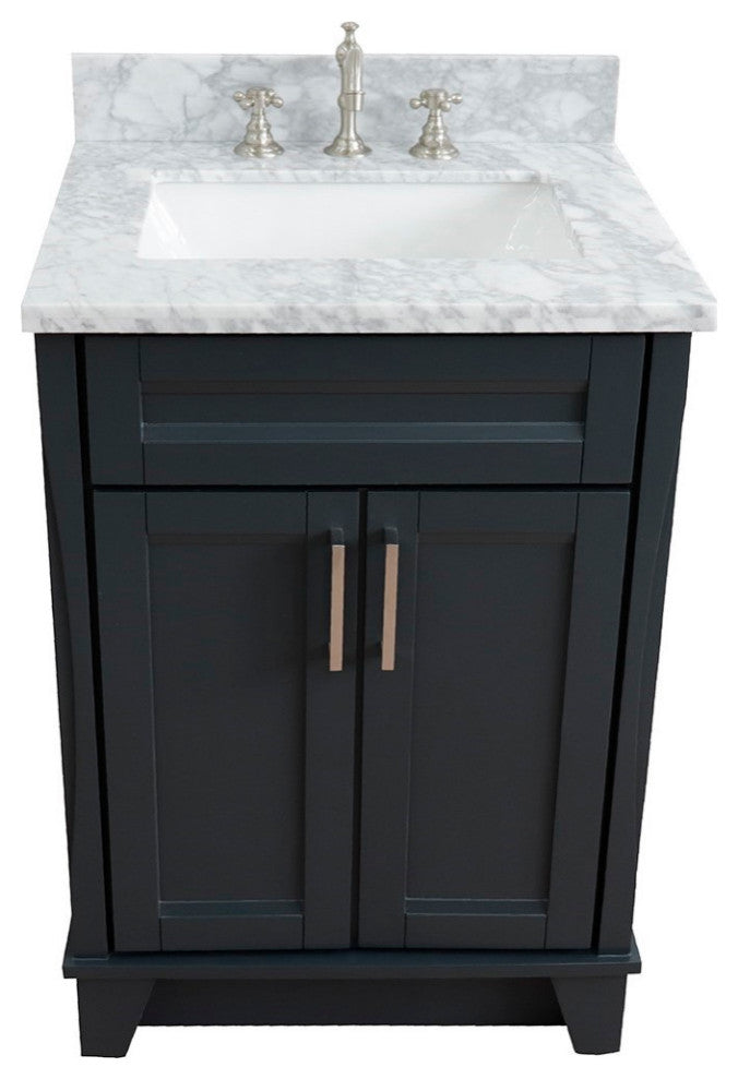25" Single Sink Vanity, Dark Gray Finish With White Carrara Marble