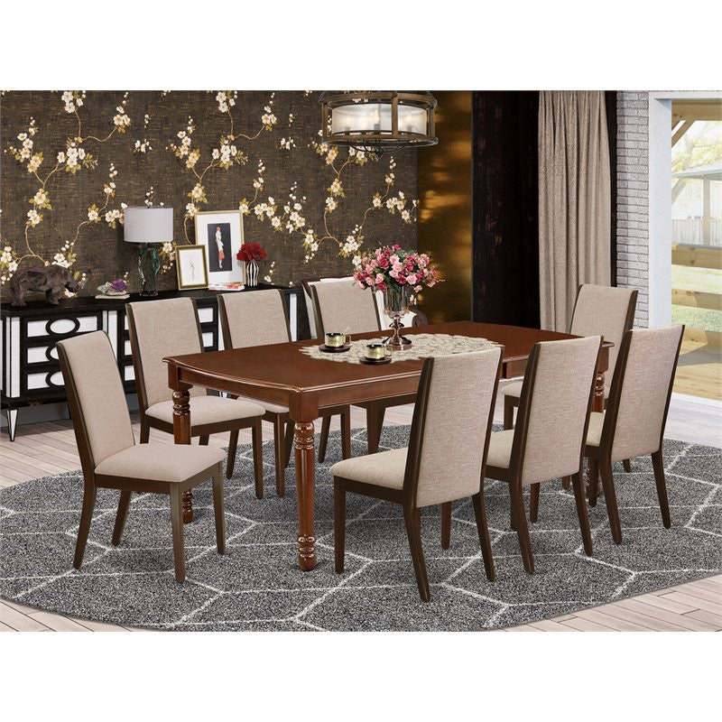 9-Piece Dining Set, 8 Chairs and Rectangle Table Solid Wood, Mahogany