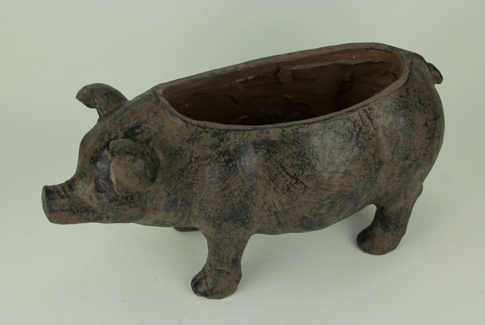Distressed Brown Resin Indoor Outdoor Rustic Farmhouse Pig Planter