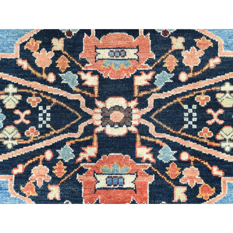 Coral Orange, Afghan Peshawar Heriz Wool Hand Knotted Oriental Rug, 8'x9'6"
