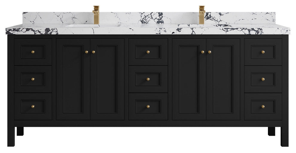 Nashville 84" Double Sink Bath Vanity, Black 2" Viola Night