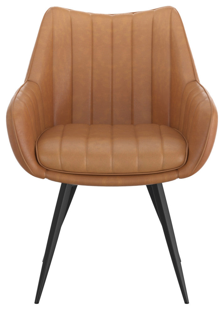 Modern Faux Leather/Metal Swivel Dining/Accent Chair, Set of 2, Camel/Black