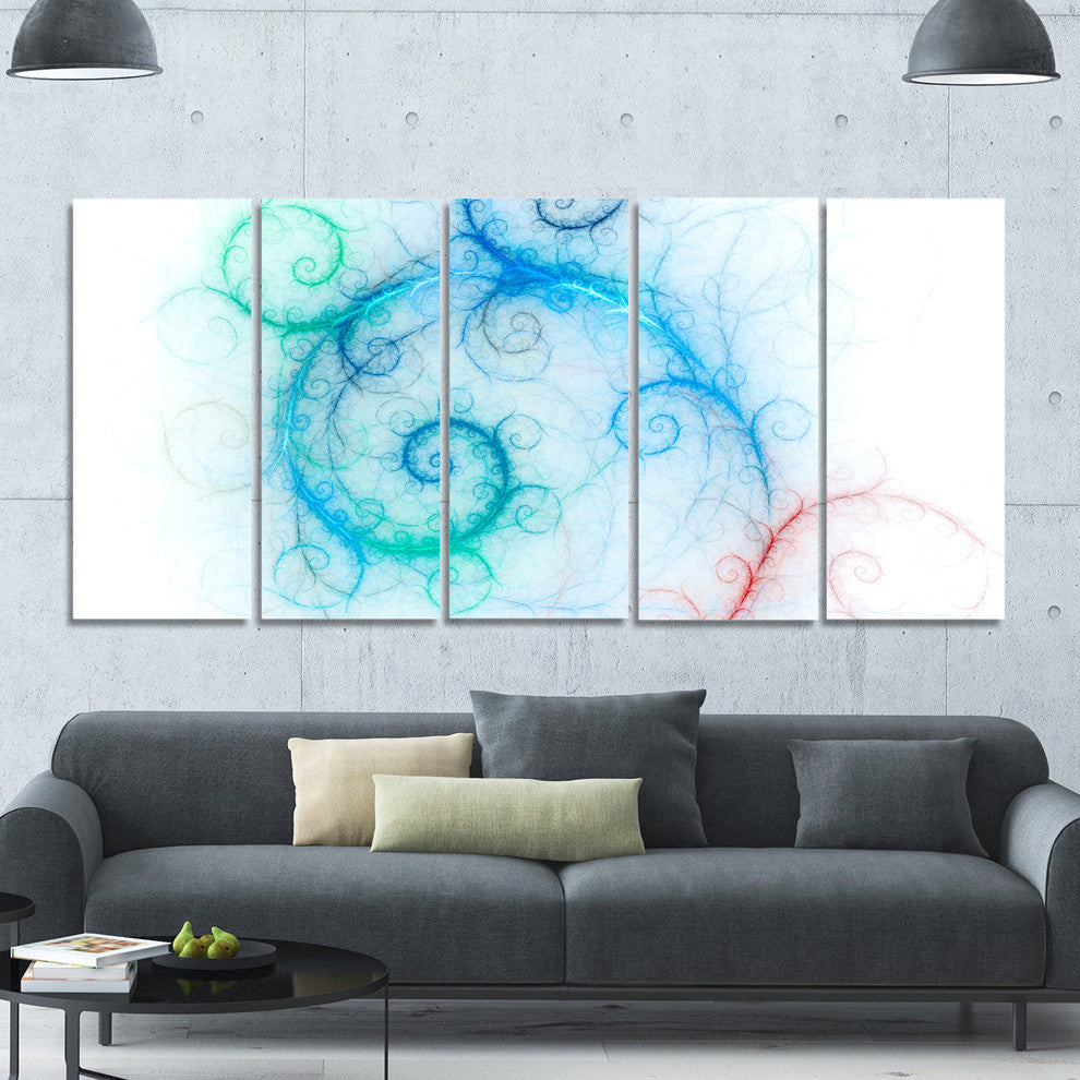 Beautiful Blue Fractal Pattern, Abstract Wall Art Canvas, 60"x28", 5 Panels