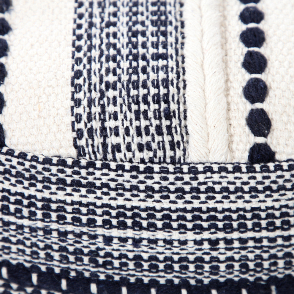 Navy and Ivory Seaside Striped Textured Pouf Ottoman