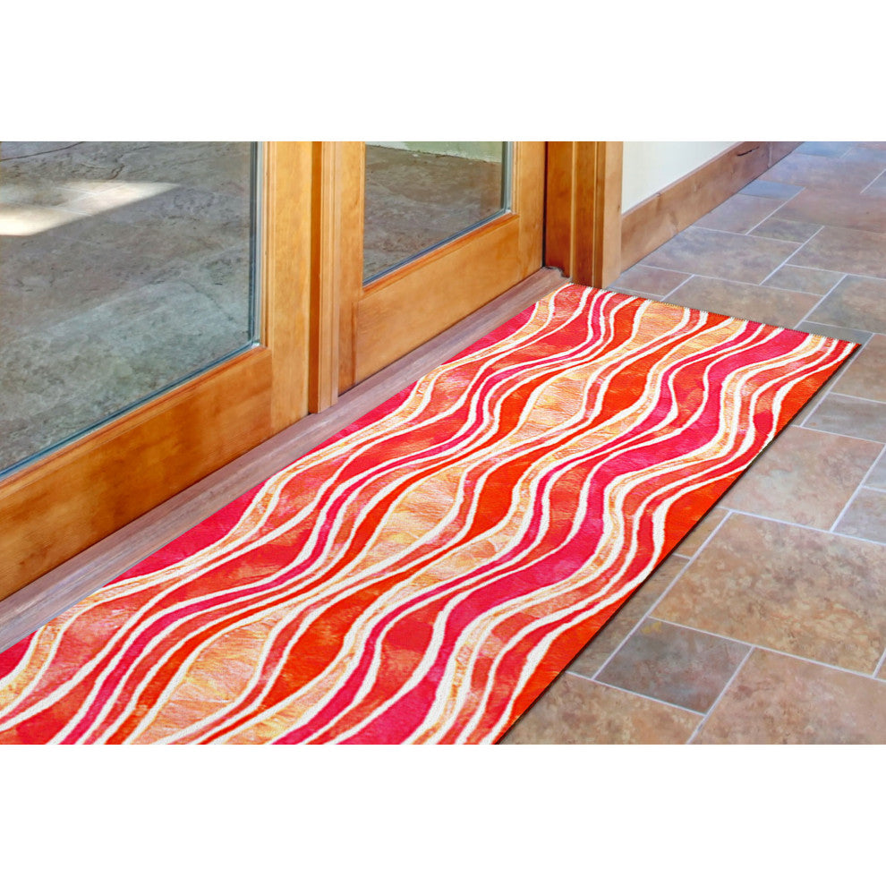 Visions III Wave Indoor/Outdoor Rug Pink 2'3"x8'