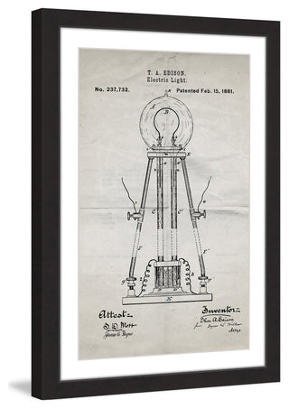 "Edison Light 1881 Old Paper" Framed Painting Print