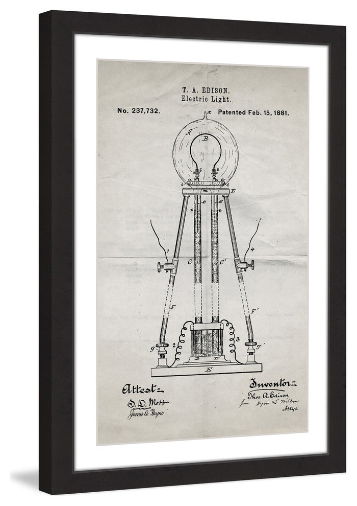 "Edison Light 1881 Old Paper" Framed Painting Print