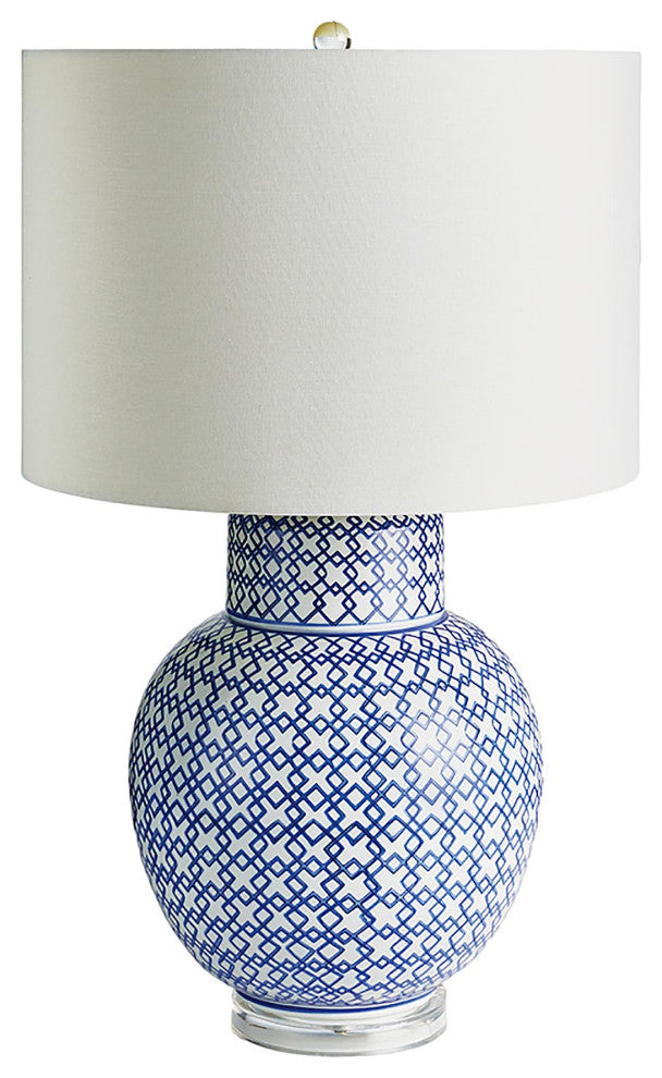 Gorgeous Vintage Style Blue White Fretwork Table Lamp Ginger Jar Urn Shape