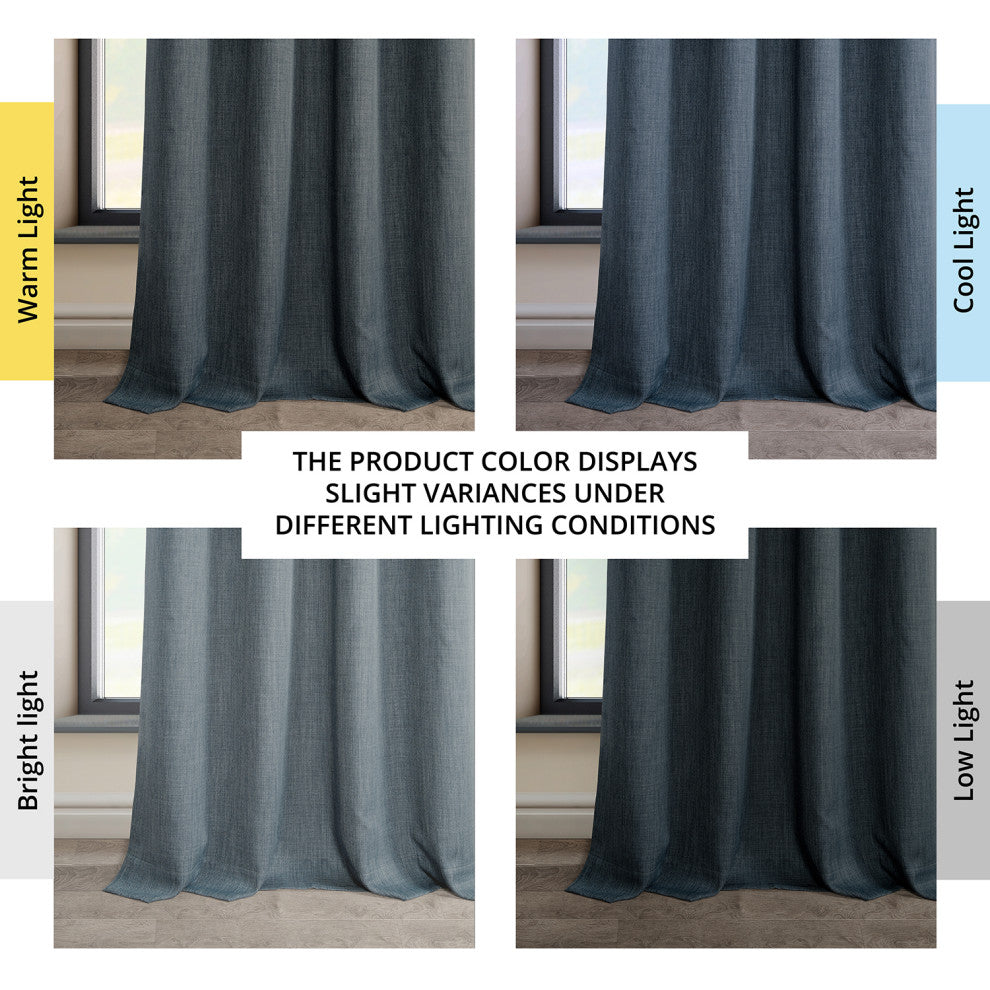 Faux Linen Grommet Room Darkening Curtain Single Panel, Reverie Blue, 50w X 96l
