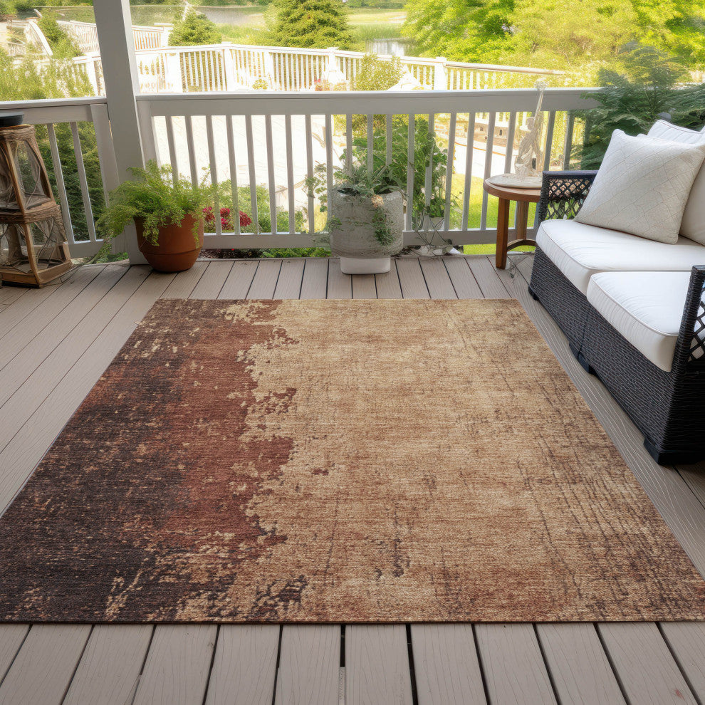 Machine Washable Indoor/Outdoor Chantille ACN1904 Orange 10' x 14' Rug