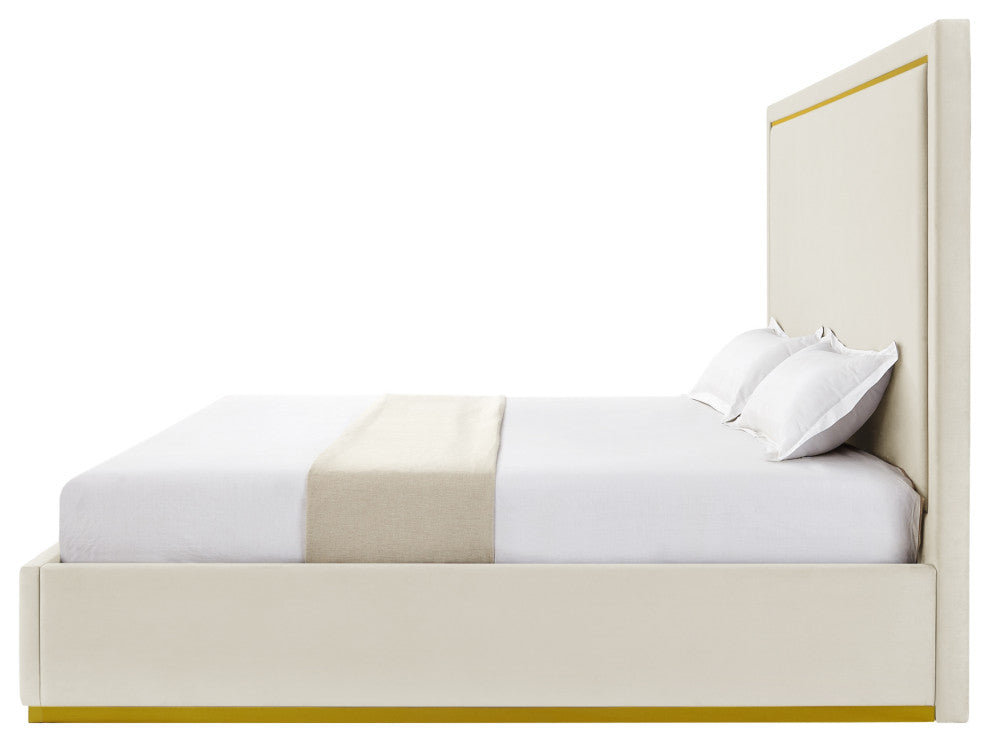 Inspired Home Marceline Bed Upholstered, Beige Velvet King