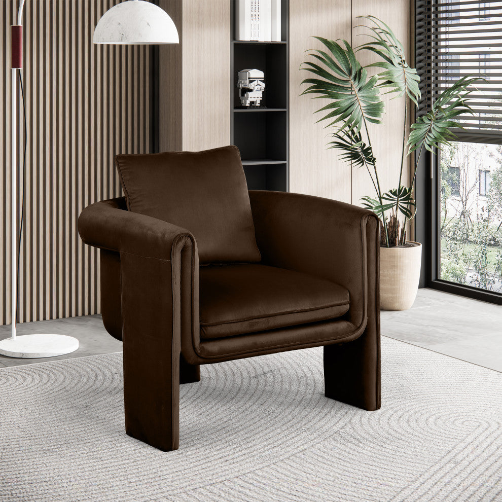 Sloan Velvet Accent Chair, Brown