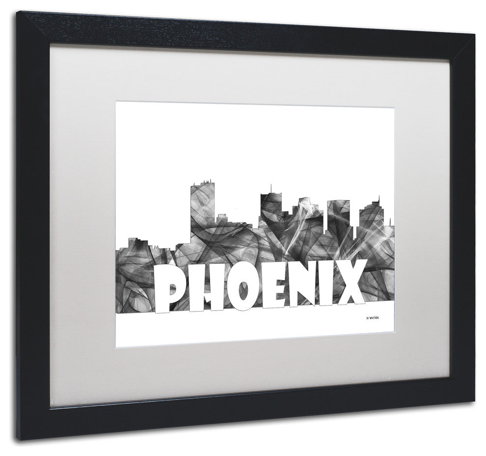Phoenix Arizona Skyline Bg-2' Matted Framed Art, Black Frame, White Matte, 20x16