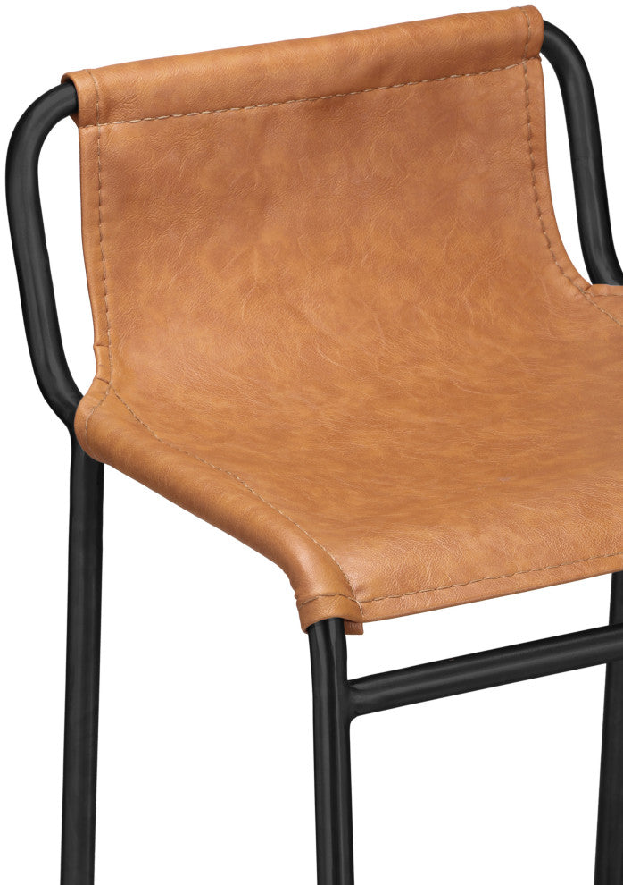 Dax Black Faux Leather Counter Stool, Cognac