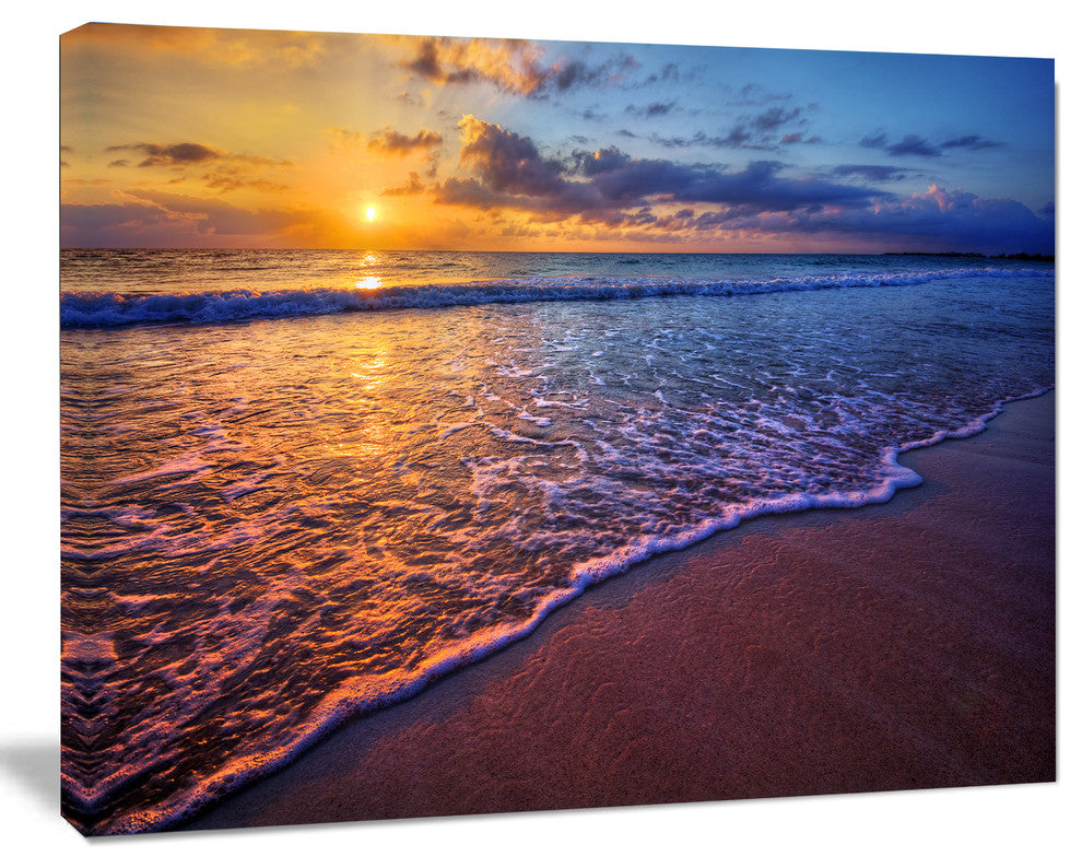 Sunset over Blue Seashore, Seashore Photo Canvas Art Print, 60"x28"