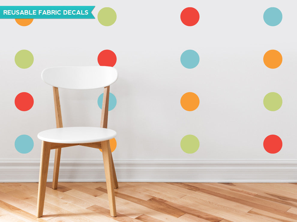 Polka Dot Fabric Wall Decals, Set of 48, 4" Polka Dots, Rainbow