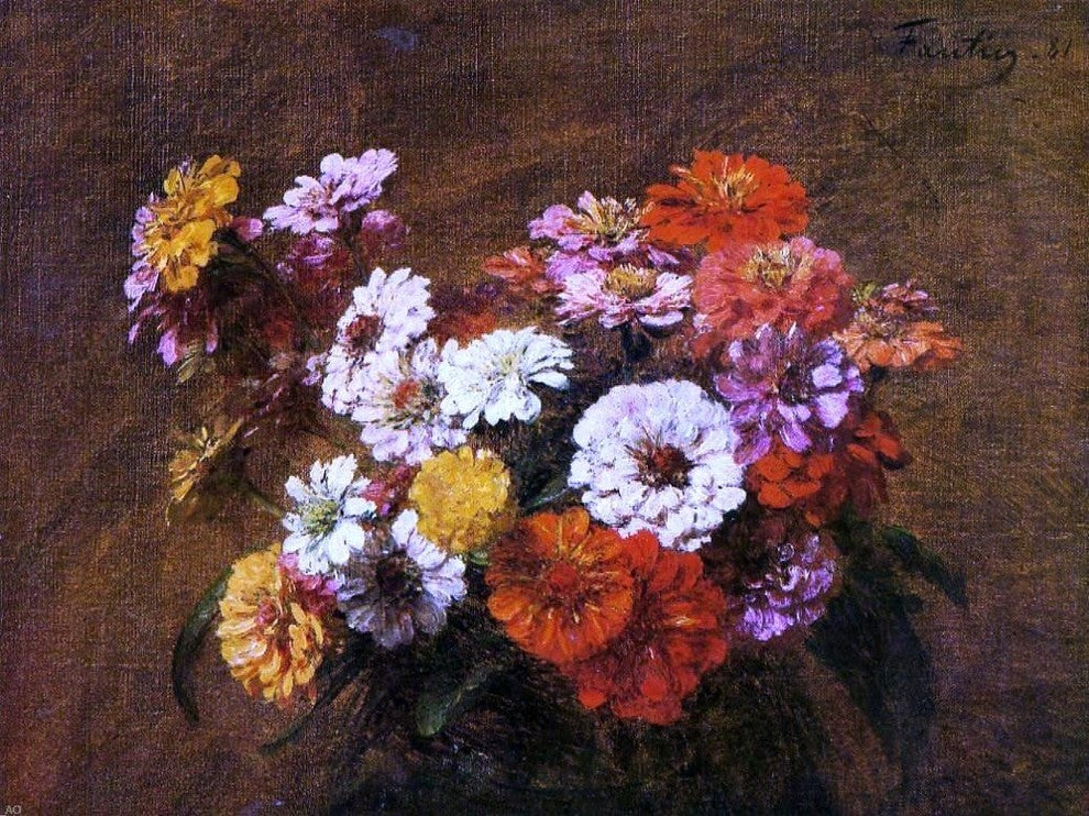 Henri Fantin-Latour Zinnias in a Vase, Gallery Wrapped Canvas Print, 21"x28"