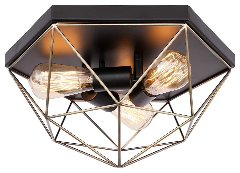 Woodbridge Lighting Lanning Flush Mount, Antique Brass/Black