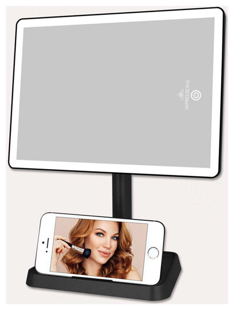 Charmed Arch Tri Tone LED Makeup Mirror with Phone Holder, Black