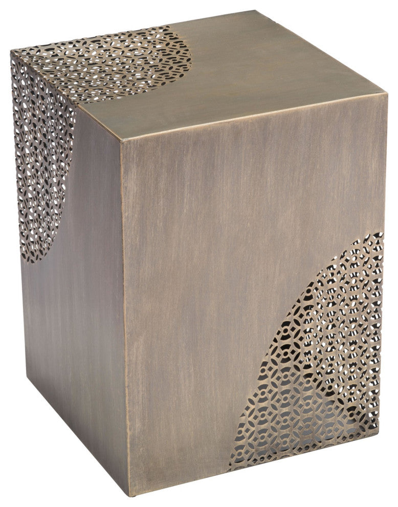 Sofa Side Table, Square, Steel Metal, Antique Gold, Lounge Lobby Hospitality