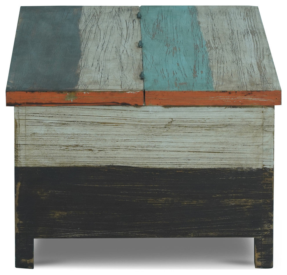 Templin Boho Handmade Distressed Mango Wood Storage Coffee Table, Multicolored