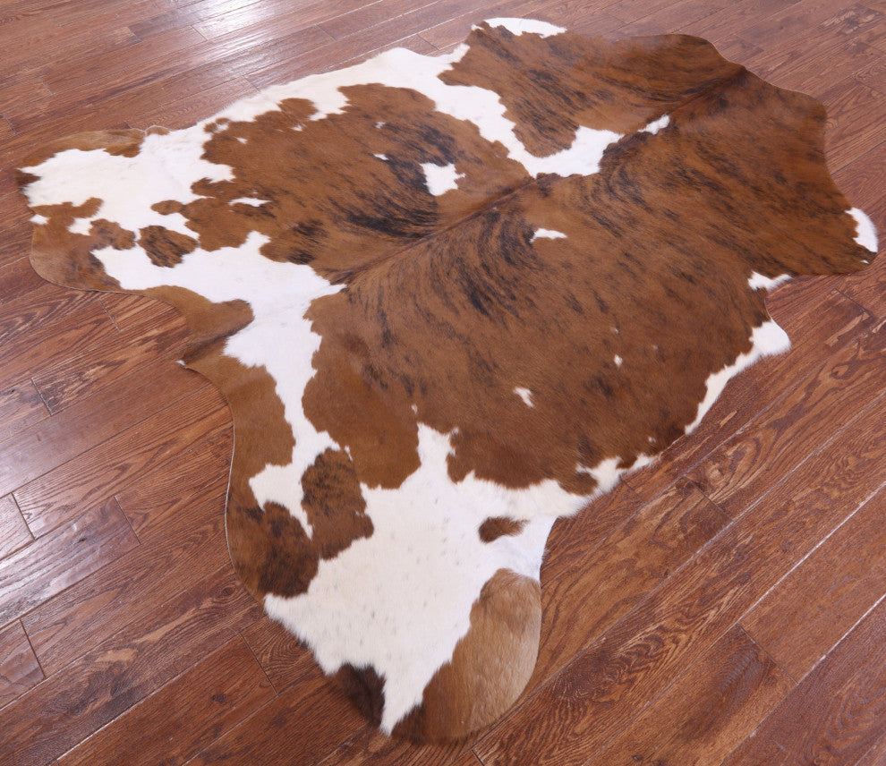 6' 10" X 6' 5" Brown and White Natural Cowhide Rug C2421