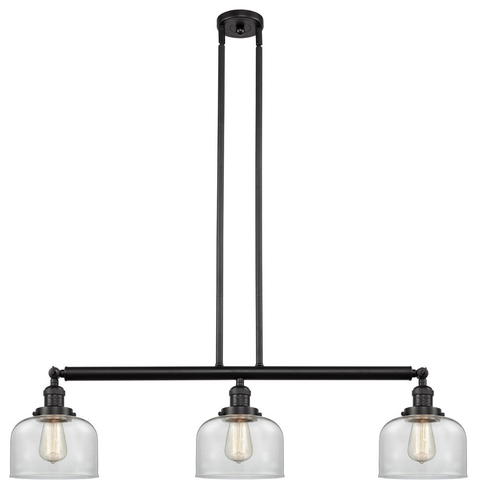 Large Bell 3-Light Island Light, Clear Glass, Oil Rubbed Bronze