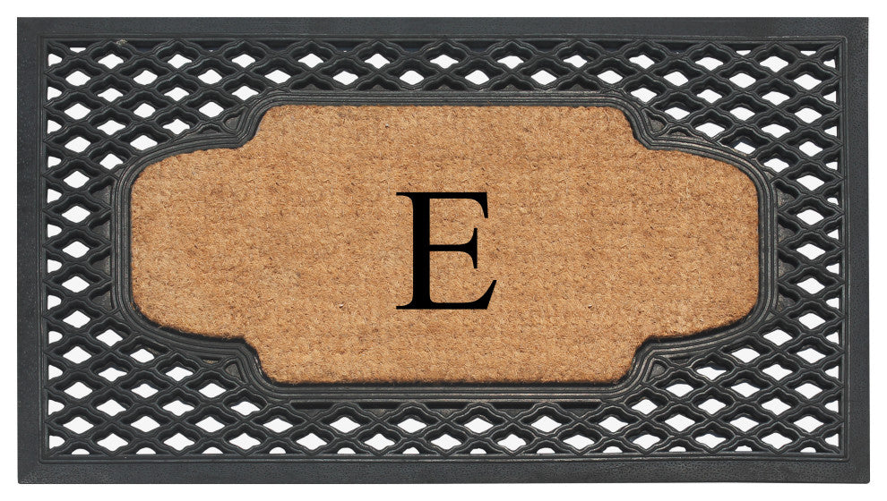 A1HC Mesh Border Rubber and Coir Monogrammed Doormat, 23"X38", Black, E
