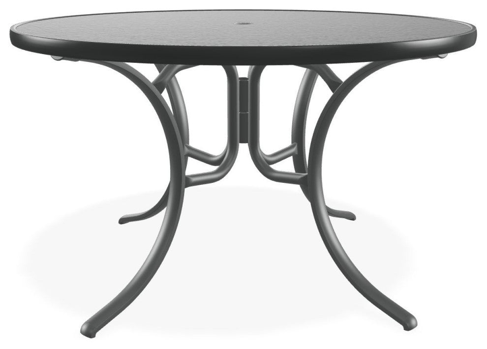 48" Round Hammered  Outdoor Dining Table with Umbrella Hole, Graphite