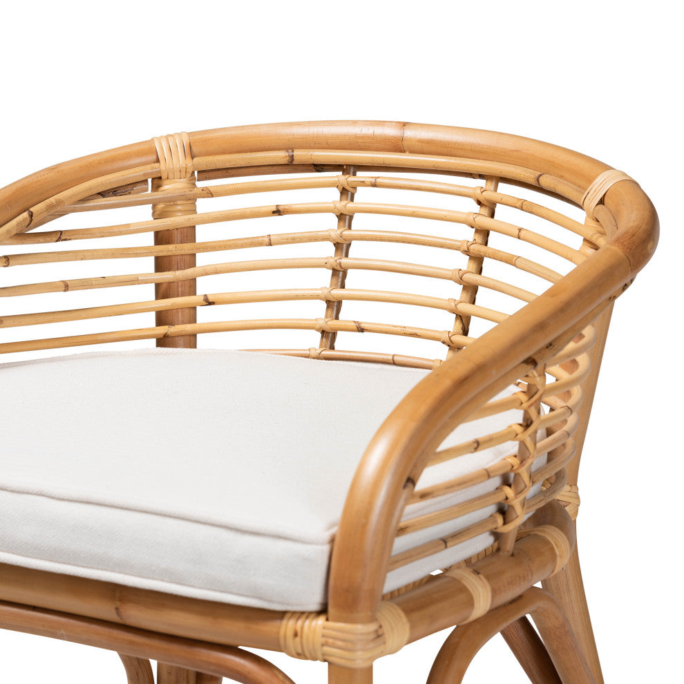 Merlin Modern Bohemian Rattan Collection, White/Natural Brown, Counter Stool